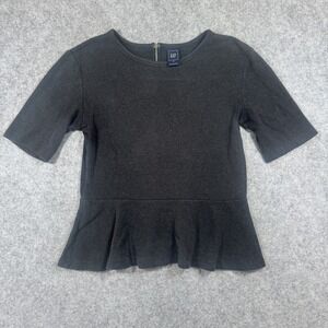 Gap Peplum Knit Top Medium Charcoal Grey Back Zip Short Sleeve